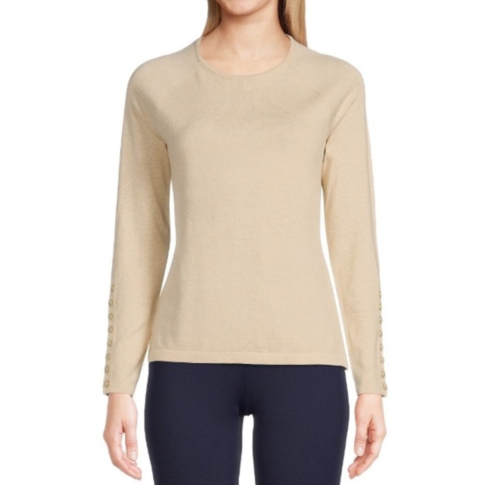 J.McLaughlin Jamey Crewneck Sweater Heather Oatmeal Tan Women Size XS Buttons